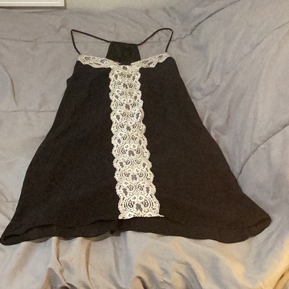 Black Dress with White Lace Detail